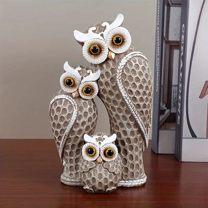 1pc Resin Owl Family Animal Decoration  Elegant Home Decor For Living Room Bookshelf Wine Cooler An 7