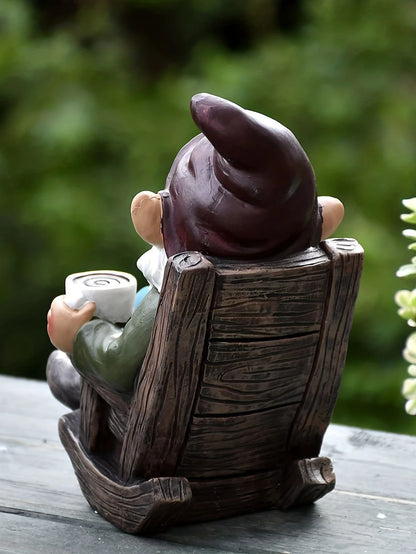 Resin Gnome Dwarf Rocking Chair Ornament Outdoor Garden Decoration Lawn Yard Leisurely Drinking Tea 3