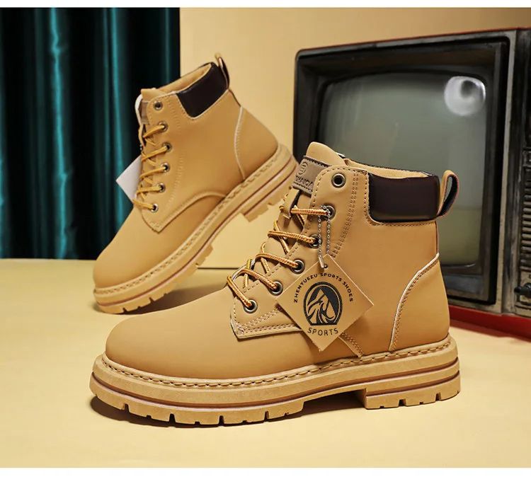 Mens HighTop Leather Motorcycle Ankle Boots Winter Fashion LaceUp Combat Footwear 4