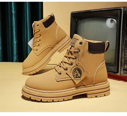 Mens HighTop Leather Motorcycle Ankle Boots Winter Fashion LaceUp Combat Footwear 4