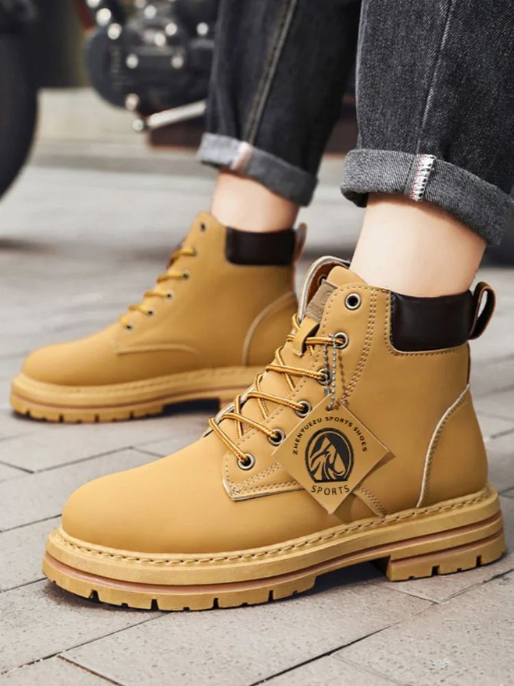 Mens HighTop Leather Motorcycle Ankle Boots Winter Fashion LaceUp Combat Footwear 5