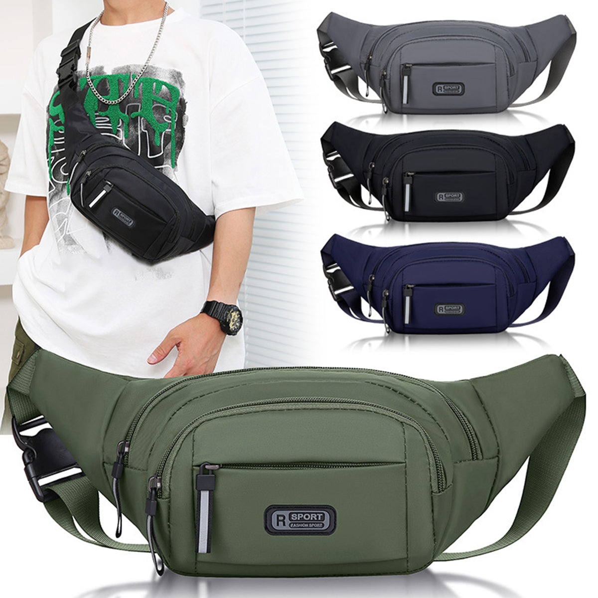 Mens Canvas Fit Waistpack Mobile Anti-Theft Sports Running Belt for Outdoor Leisure & Travel