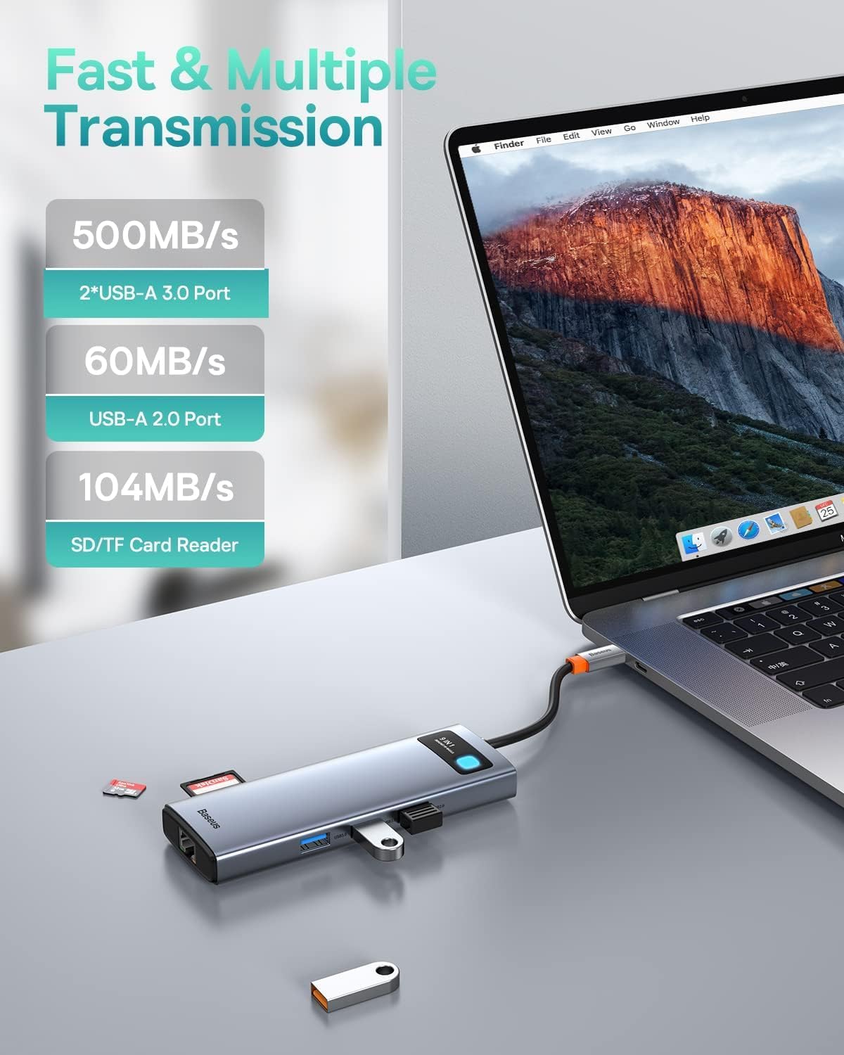 Baseus USBC Hub 7in1 Adapter 4K 60Hz HDMI 100W PD Charging Ethernet  USB 30 For MacBook And Laptop 5
