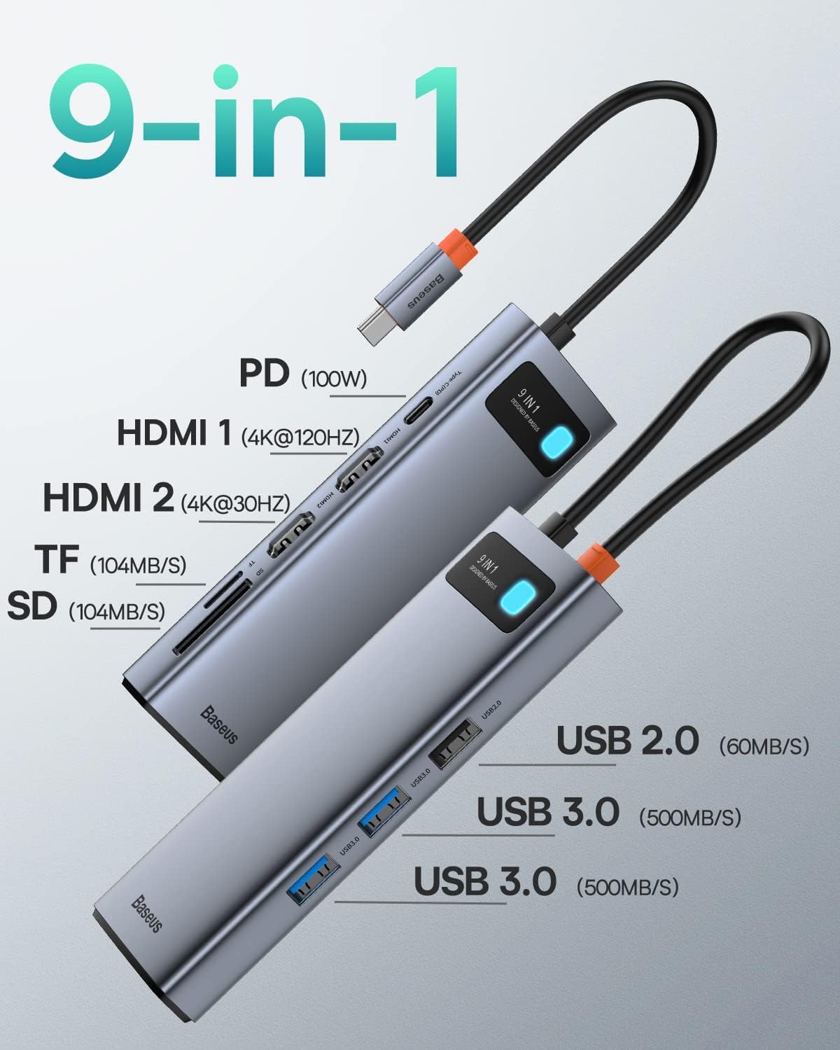 Baseus USBC Hub 7in1 Adapter 4K 60Hz HDMI 100W PD Charging Ethernet  USB 30 For MacBook And Laptop 1