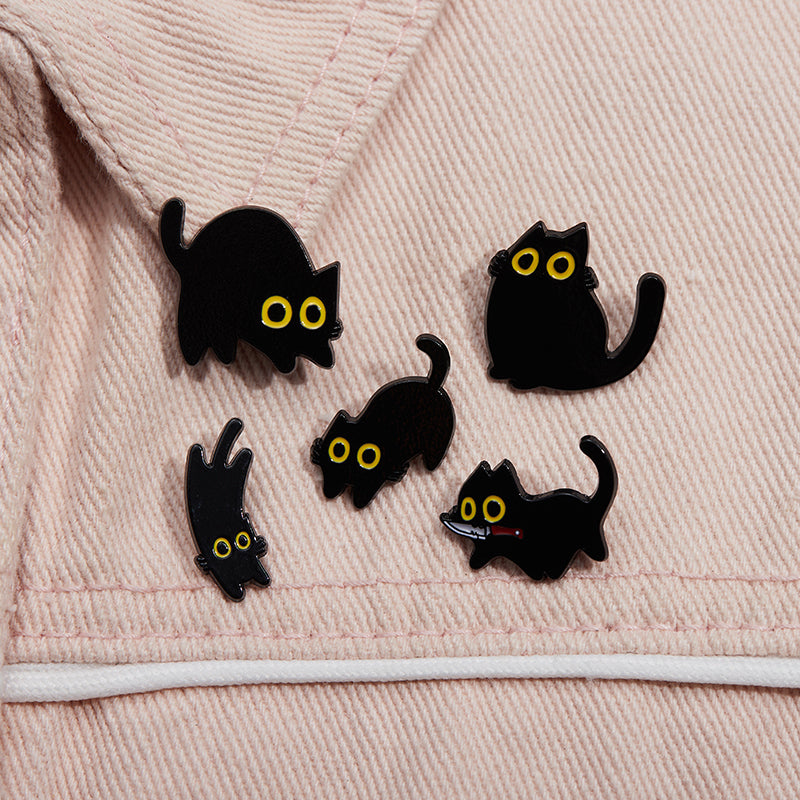 Black Cat Cinderella Brooch, Cute Metal Badge with Big Eyes, Geometric Baked Paint Accessories for Bags & Clothes