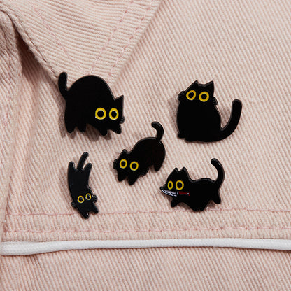 Black Cat Cinderella Brooch, Cute Metal Badge with Big Eyes, Geometric Baked Paint Accessories for Bags & Clothes