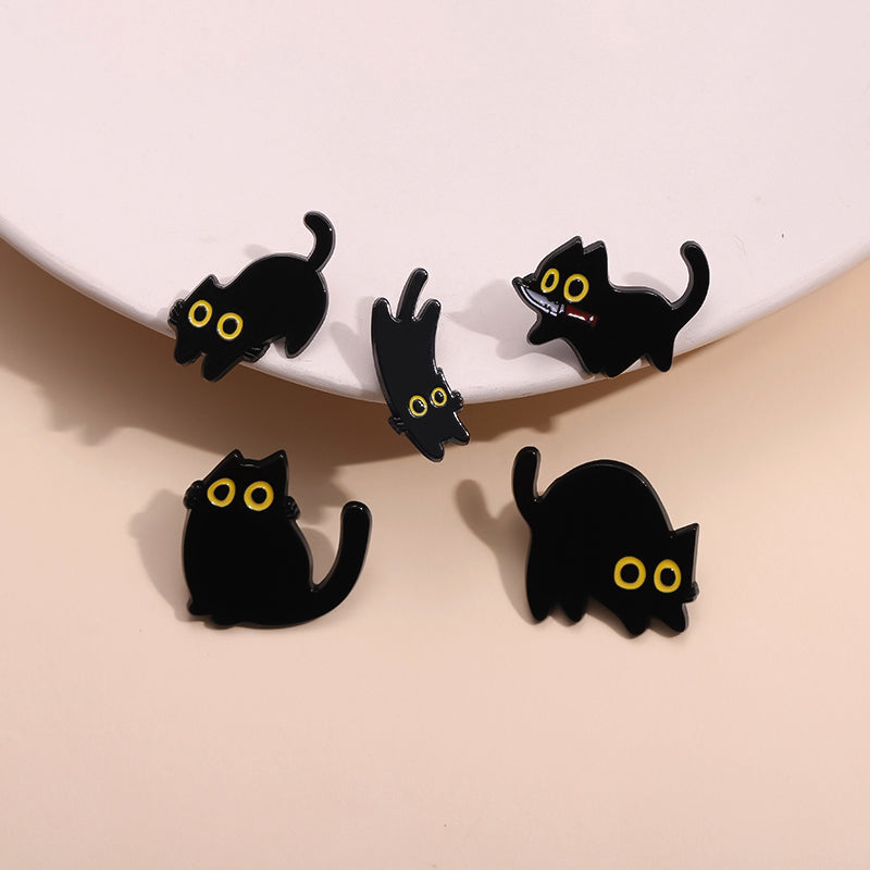 Black Cat Cinderella Brooch Cute Metal Badge With Big Eyes Geometric Baked Paint Accessories For Ba 1