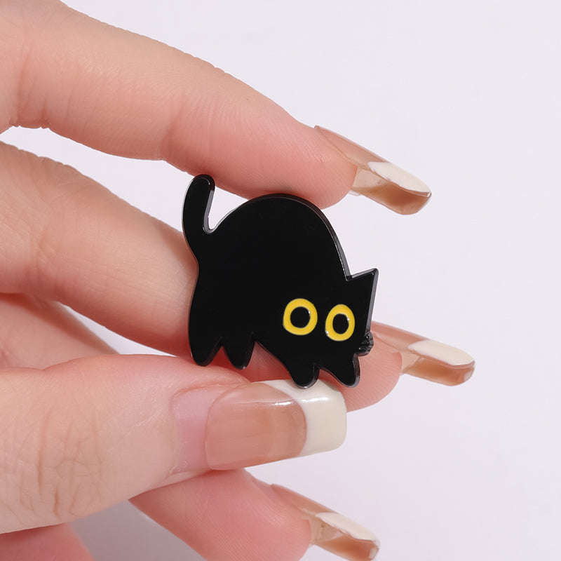Black Cat Cinderella Brooch Cute Metal Badge With Big Eyes Geometric Baked Paint Accessories For Ba 2