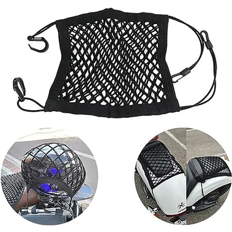 Motorcycle Cargo Net High Elastic Double Layer Bungee Net With Hooks For Helmet  Luggage Storage 1