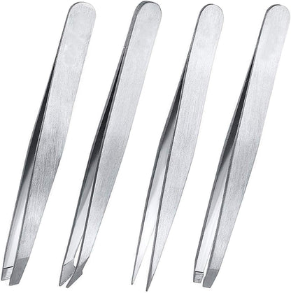 4Piece Precision Tweezers Set  Professional Stainless Steel Kit For Eyebrow Shaping  Splinter Remov 1