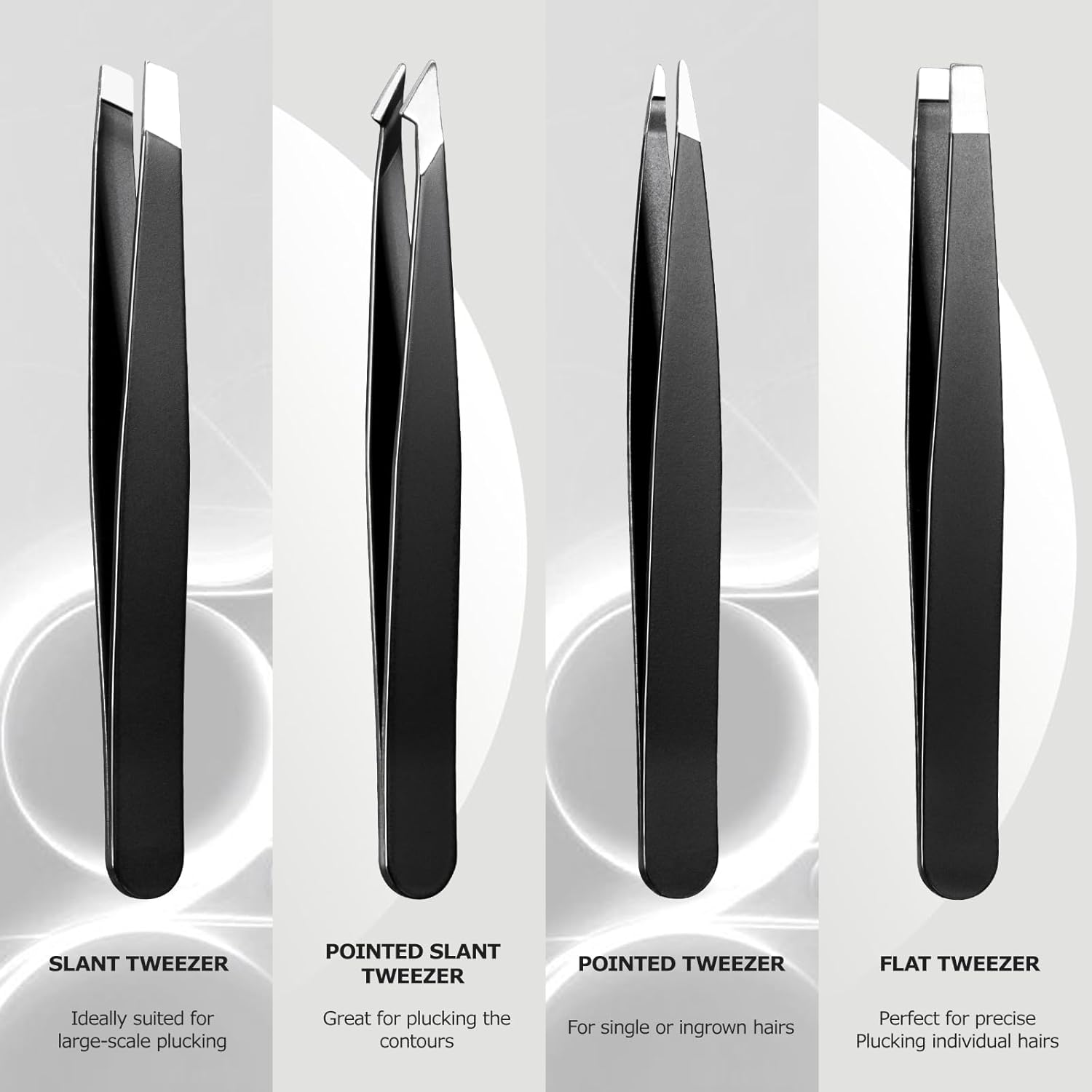 4-Piece Precision Tweezers Set – Professional Stainless Steel Kit for Eyebrow Shaping & Splinter Removal