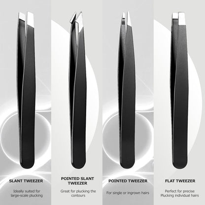 4-Piece Precision Tweezers Set – Professional Stainless Steel Kit for Eyebrow Shaping & Splinter Removal