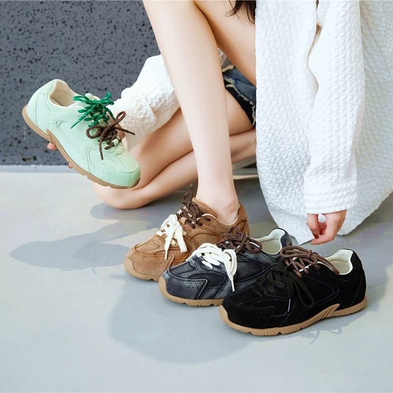 Retro German Training Shoes Women, Genuine Leather Winter Sneakers with Velvet Fur Flat Heel Casual Comfort Shoe