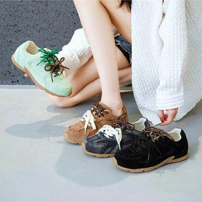 Retro German Training Shoes Women, Genuine Leather Winter Sneakers with Velvet Fur Flat Heel Casual Comfort Shoe