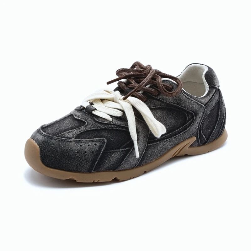 Retro German Training Shoes Women Genuine Leather Winter Sneakers With Velvet Fur Flat Heel Casual  3