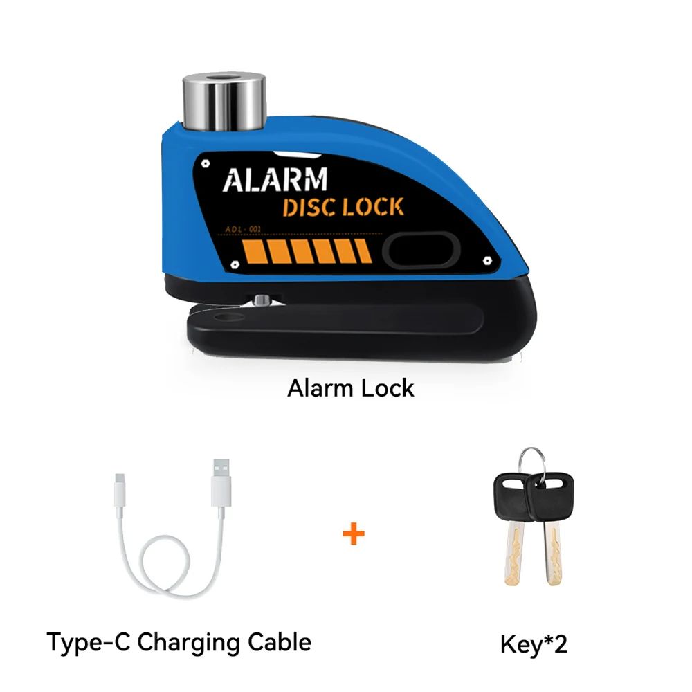 Motorcycle Alarm Disc Brake Lock Rechargeable AntiTheft Wheel Padlock For Bikes Scooters EBikes Wit 7