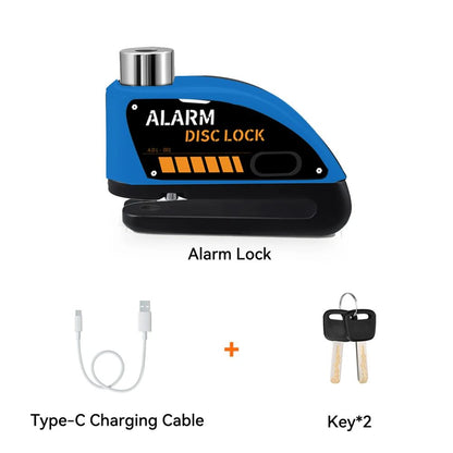 Motorcycle Alarm Disc Brake Lock Rechargeable AntiTheft Wheel Padlock For Bikes Scooters EBikes Wit 7