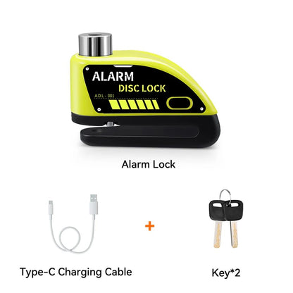 Motorcycle Alarm Disc Brake Lock Rechargeable AntiTheft Wheel Padlock For Bikes Scooters EBikes Wit 8