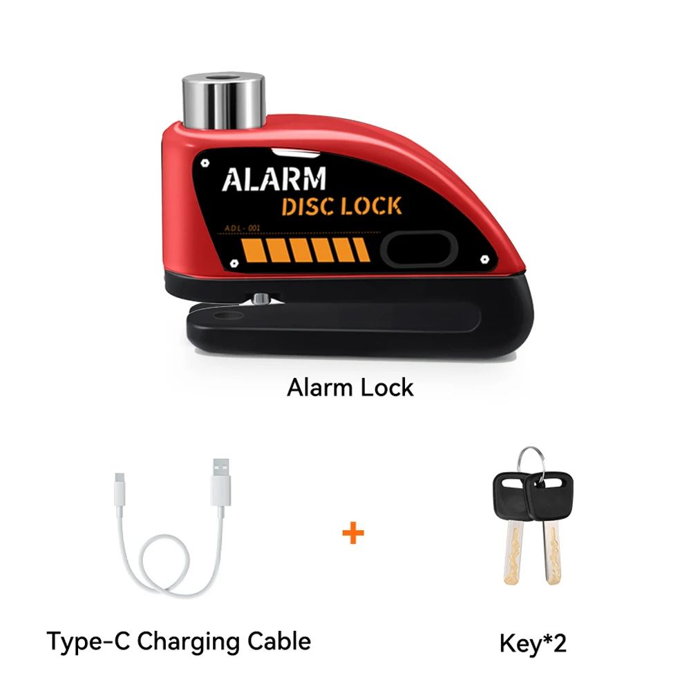 Motorcycle Alarm Disc Brake Lock Rechargeable AntiTheft Wheel Padlock For Bikes Scooters EBikes Wit 9