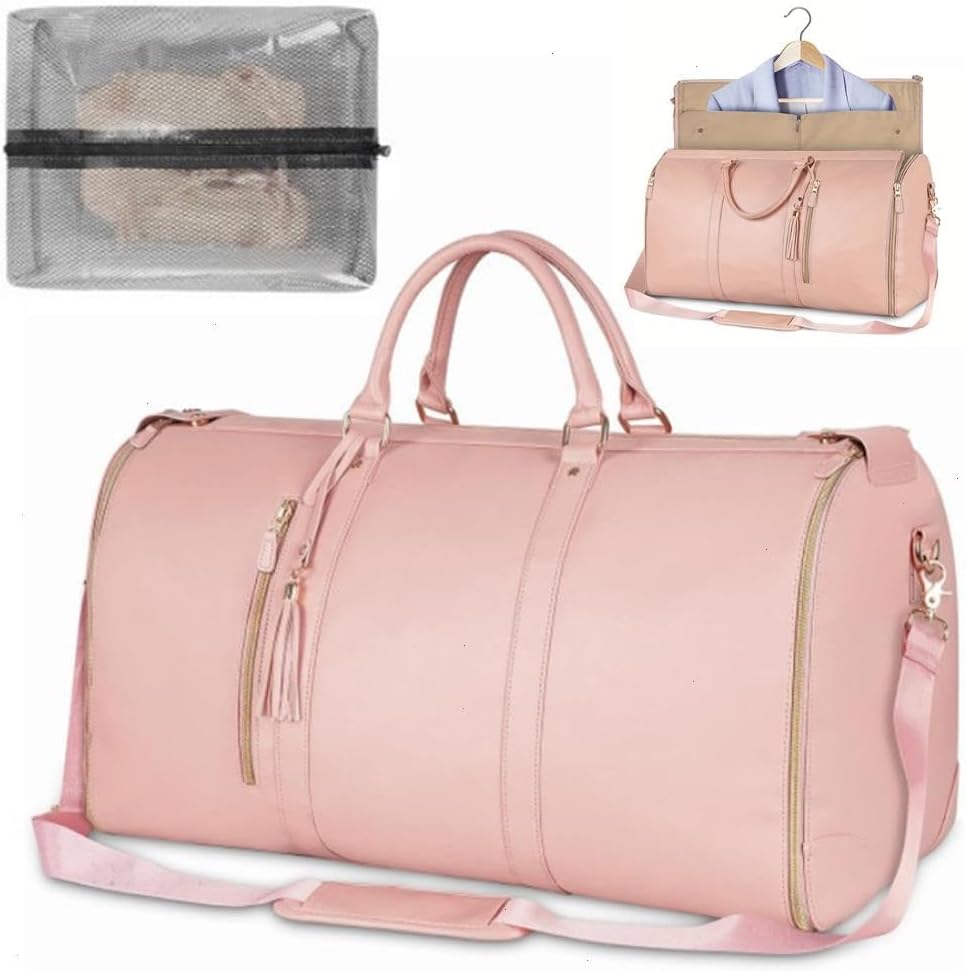 Foldable PU Leather Travel Duffel Large Carry-On Weekender Bag for Women Business & Leisure Trips