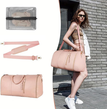 Foldable PU Leather Travel Duffel Large CarryOn Weekender Bag For Women Business  Leisure Trips 3