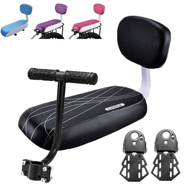 Bicycle Rear Seat Cushion – PU Leather, Water-Resistant, Soft Padding with Backrest for Children – Fits Most Rear Racks