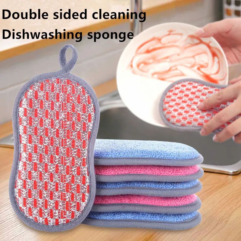 Premium Kitchen Cleaning Sponge, Double Sided Sponge Scrubber for Dishwashing, Scouring Pad Dish Cloth, Essential Sponge