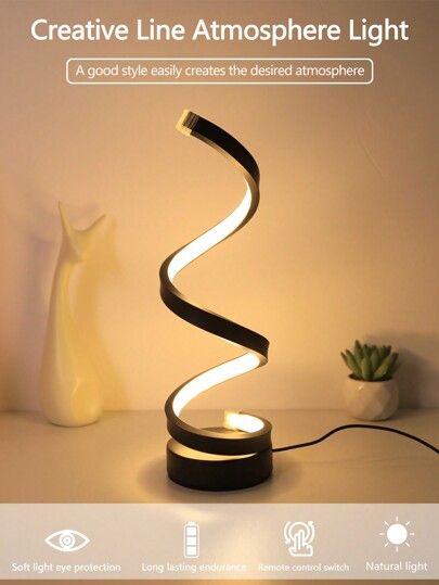 LunaGlow Spiral LED Table Lamp  Modern Dimmable Night Light For Bedroom  Living Room 4