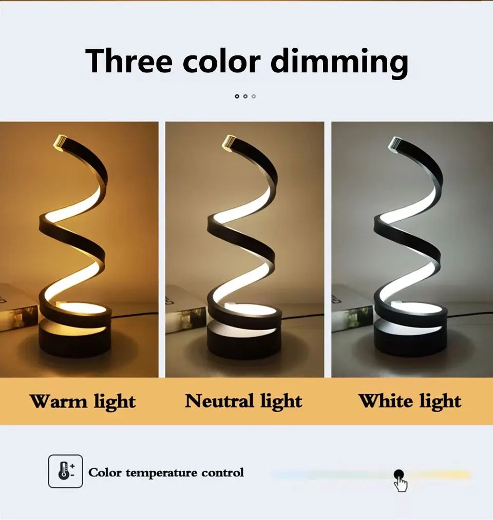 LunaGlow Spiral LED Table Lamp  Modern Dimmable Night Light For Bedroom  Living Room 6