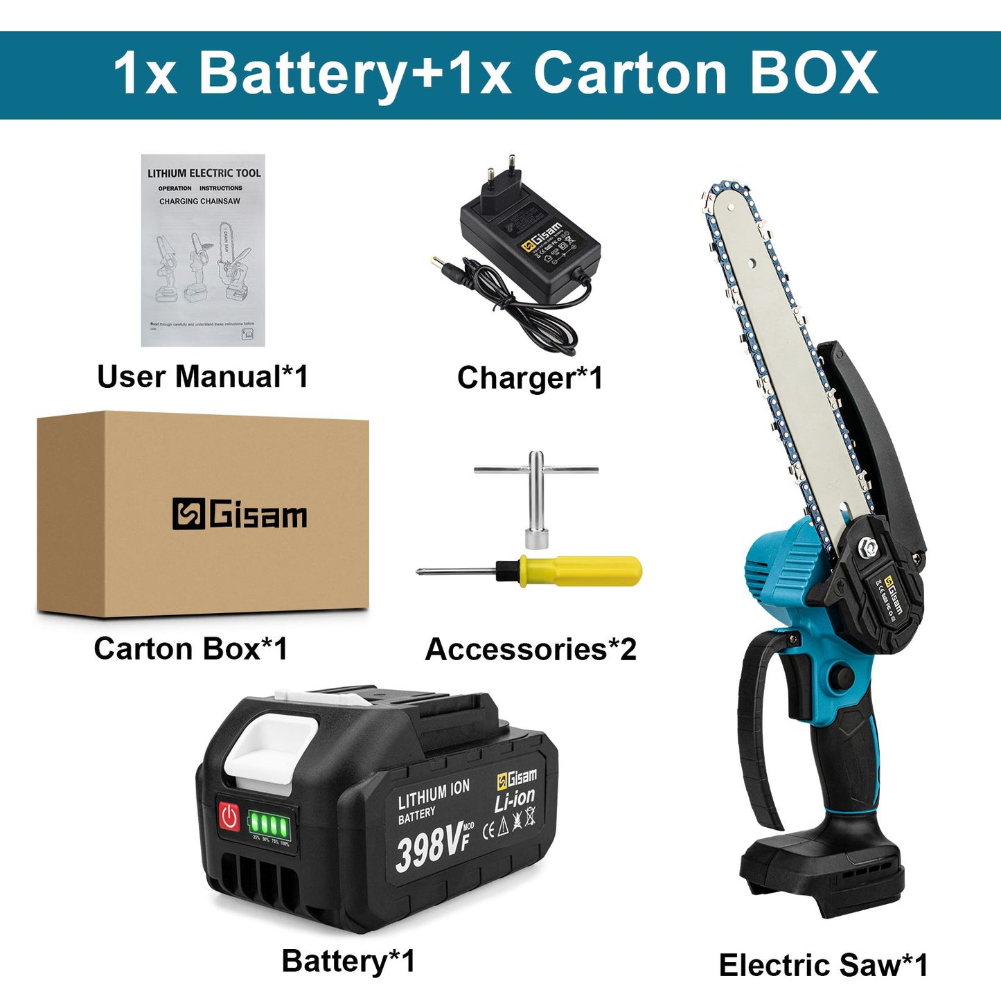 Gisam 8Inch Brushless Cordless Chainsaw  Lightweight Handheld Electric Saw Compatible With Makita 5