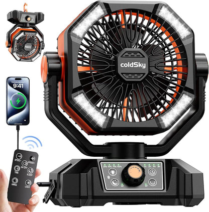 ColdSky 20000mAh Portable Camping Fan With LED Lantern  8Speed Rechargeable Fan For Tent Outdoor  E 2