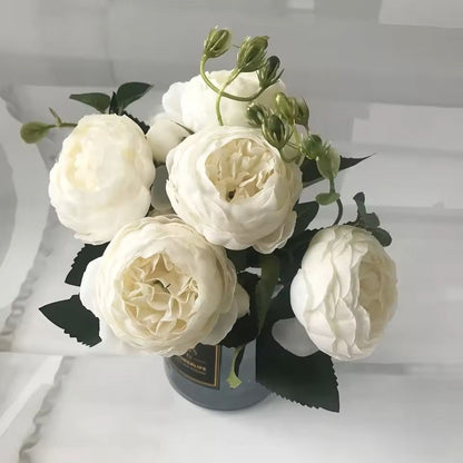 Rose Pink Silk Peony Bouquet With Buds For Home And Wedding Decor 3