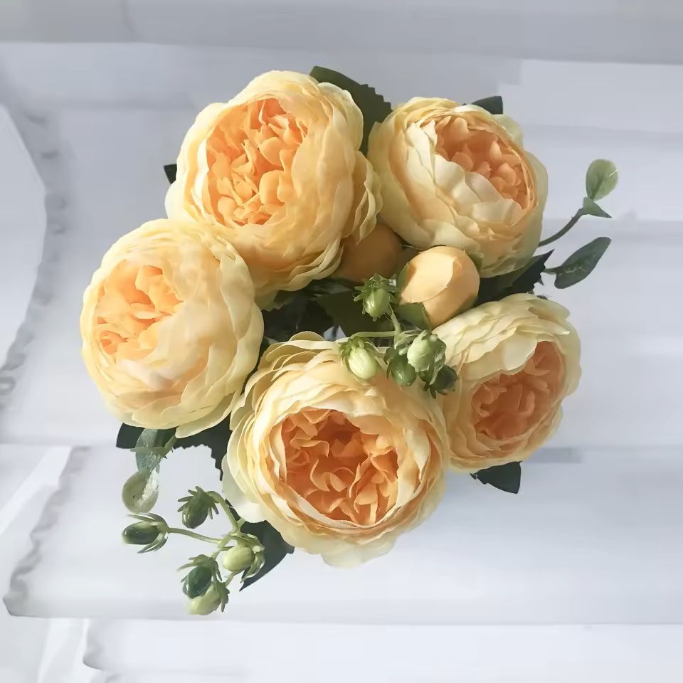 Rose Pink Silk Peony Bouquet With Buds For Home And Wedding Decor 4