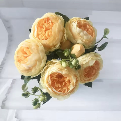 Rose Pink Silk Peony Bouquet With Buds For Home And Wedding Decor 4
