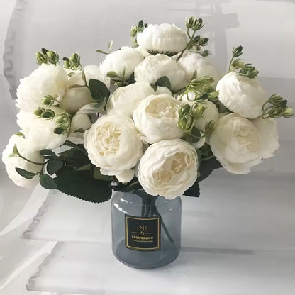 Rose Pink Silk Peony Bouquet With Buds For Home And Wedding Decor 6