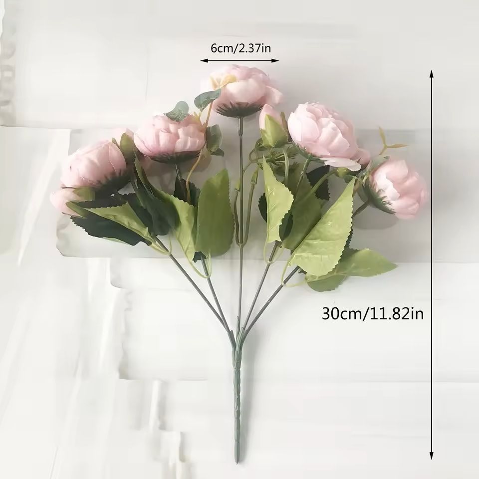 Rose Pink Silk Peony Bouquet With Buds For Home And Wedding Decor 9