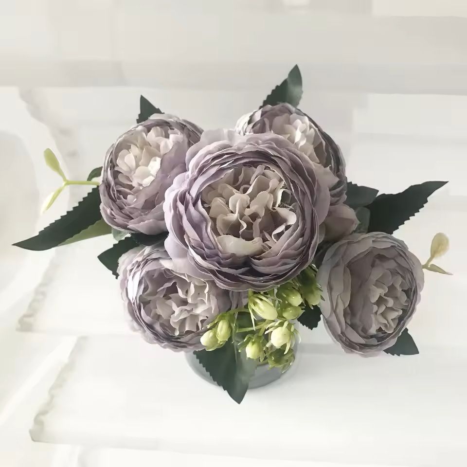 Rose Pink Silk Peony Bouquet With Buds For Home And Wedding Decor 14