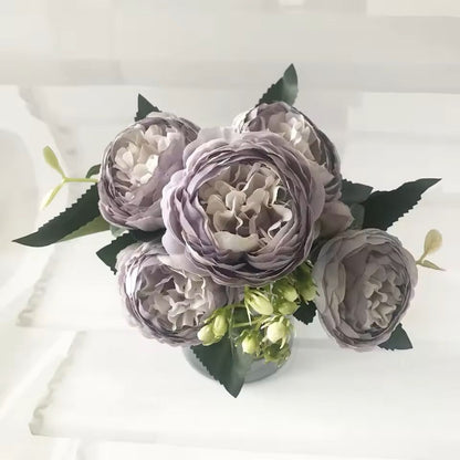 Rose Pink Silk Peony Bouquet With Buds For Home And Wedding Decor 14