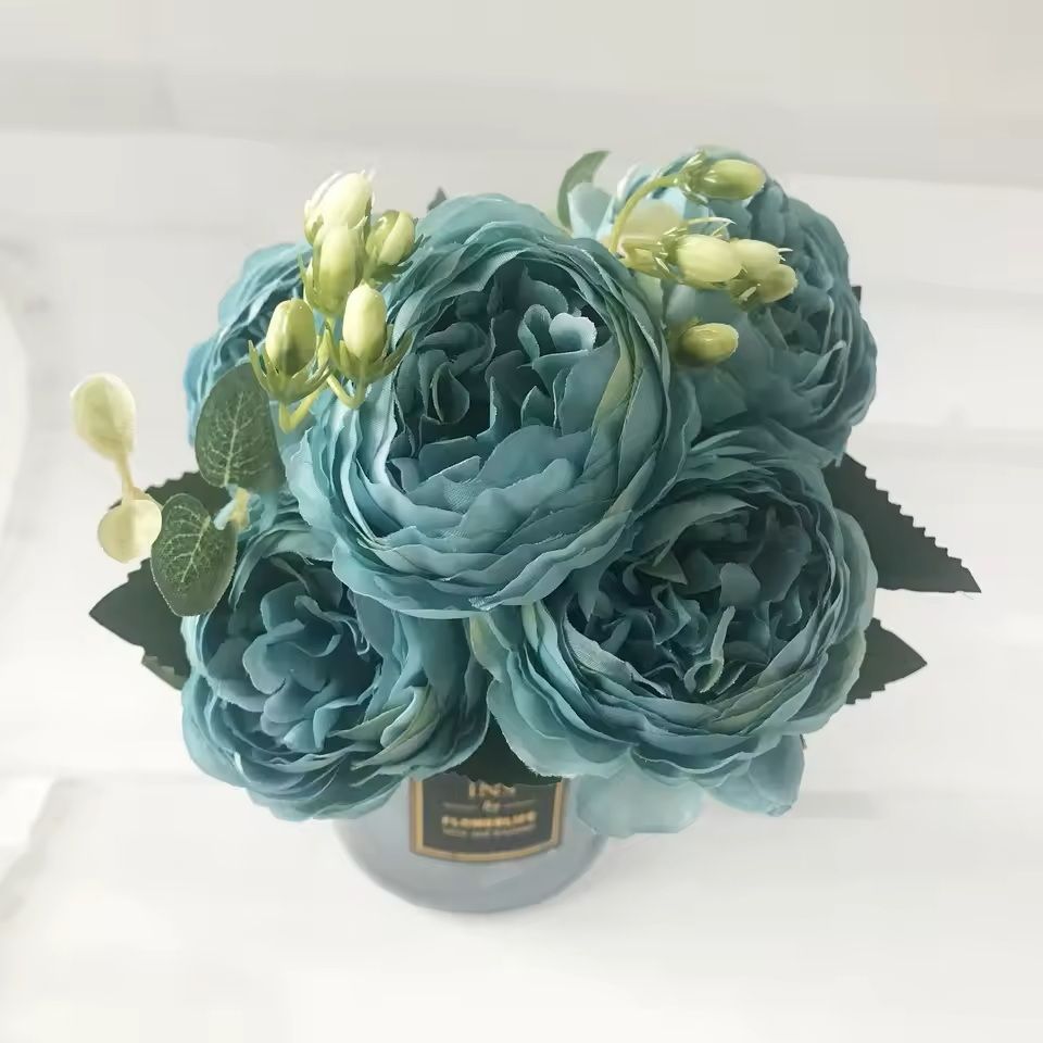 Rose Pink Silk Peony Bouquet With Buds For Home And Wedding Decor 16