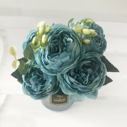 Rose Pink Silk Peony Bouquet With Buds For Home And Wedding Decor 16