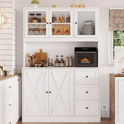 Kitchen Cabinet Hutch with Microwave Stand and Charging Station