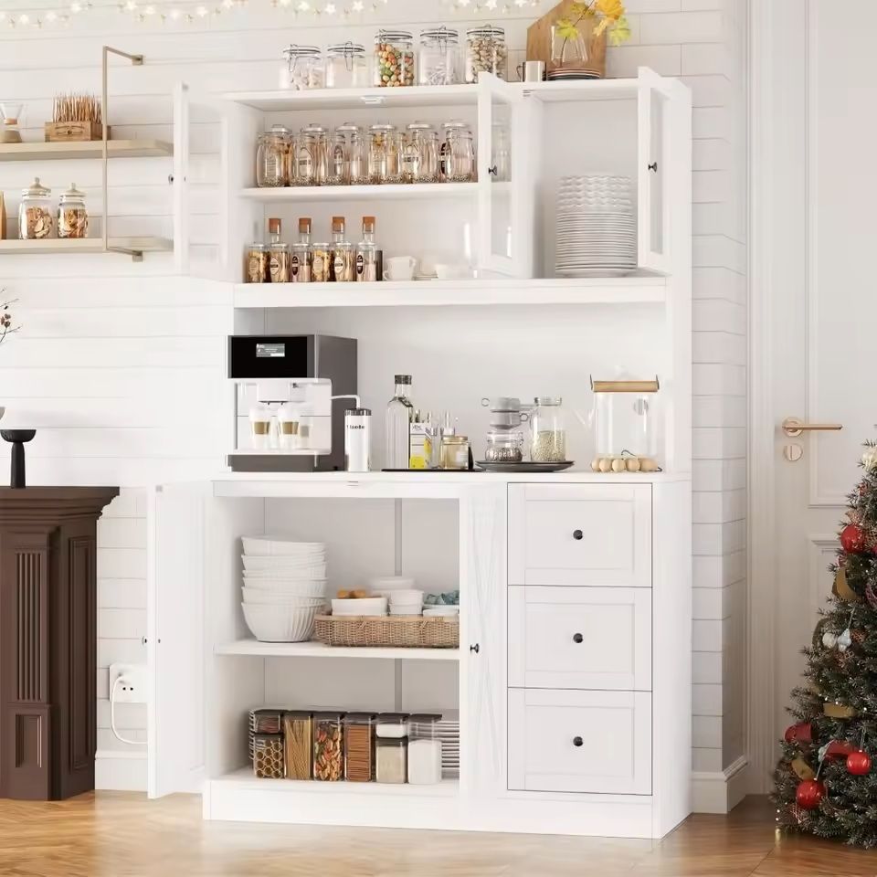 Kitchen Cabinet Hutch With Microwave Stand And Charging Station 1