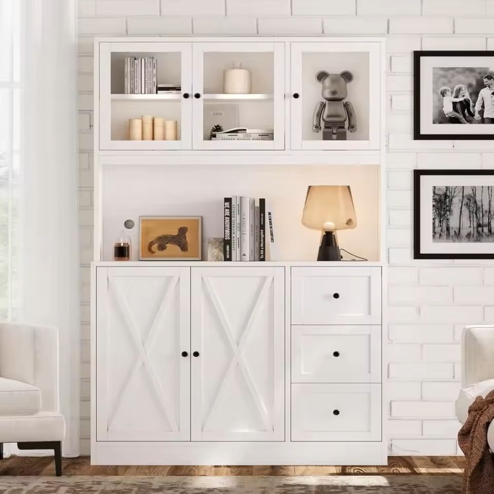 Kitchen Cabinet Hutch With Microwave Stand And Charging Station 2