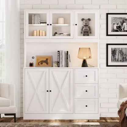 Kitchen Cabinet Hutch With Microwave Stand And Charging Station 2