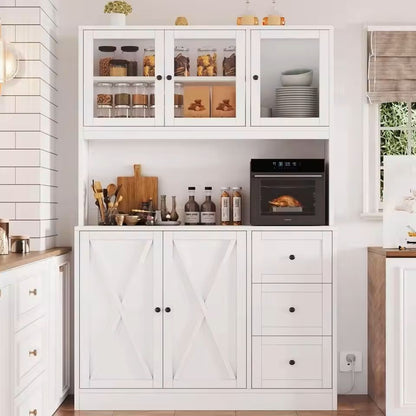Kitchen Cabinet Hutch With Microwave Stand And Charging Station 7