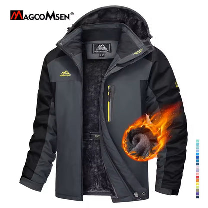 Mens Waterproof Ski Jacket with Fleece Lining and Removable Hood
