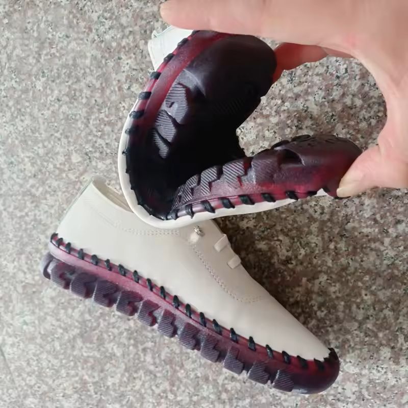 Womens Casual Leather Sneakers With Flat Sole And Lace Up Design 3