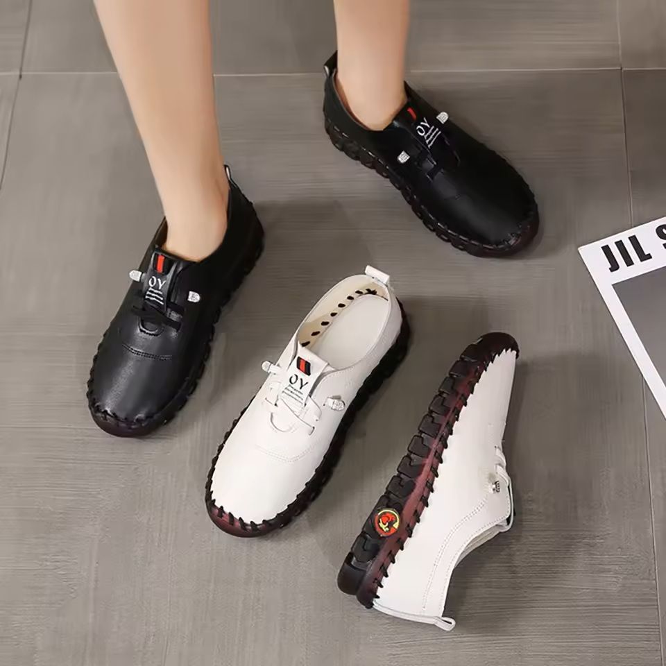 Womens Casual Leather Sneakers With Flat Sole And Lace Up Design 5