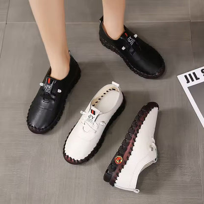 Womens Casual Leather Sneakers With Flat Sole And Lace Up Design 5
