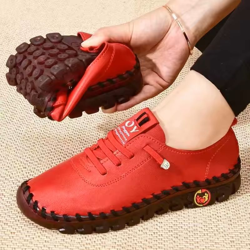 Womens Casual Leather Sneakers With Flat Sole And Lace Up Design 6